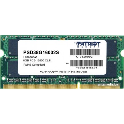 Оперативная память Patriot Signature 8GB DDR3 SO-DIMM PC3-12800 (PSD38G16002S)