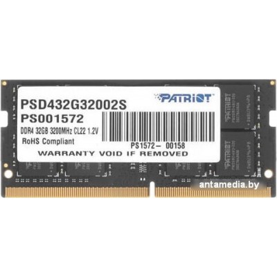 Оперативная память Patriot Signature Line 32GB DDR4 SODIMM PSD432G32002S