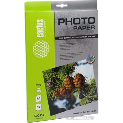 Фотобумага CACTUS Глянцевая A3 230 г/кв.м. 50 листов (CS-GA323050)