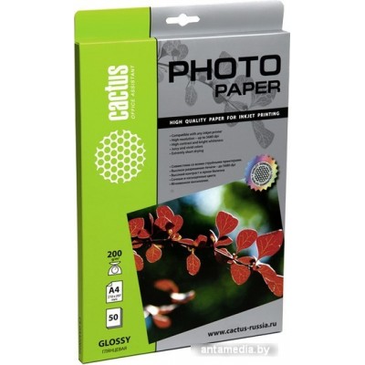 Фотобумага CACTUS Глянцевая A4 200 г/кв.м. 50 листов (CS-GA420050)