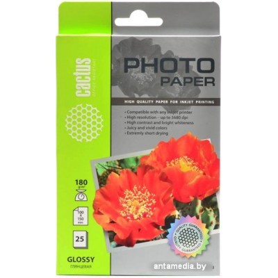 Фотобумага CACTUS Глянцевая A6 180 г/м2 25 листов [CS-GA618025]