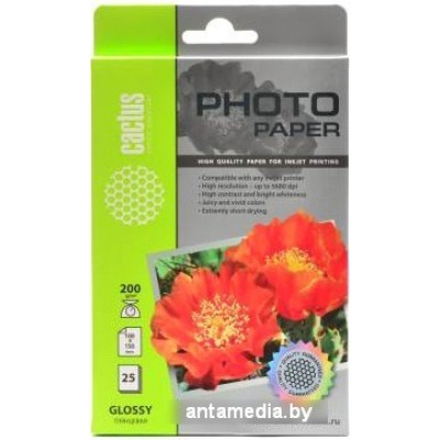 Фотобумага CACTUS Глянцевая A6 200 г/м2 25 листов [CS-GA620025]