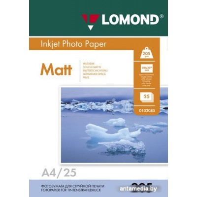 Фотобумага Lomond Односторонняя матовая A4 205г/м2 25л (0102124)