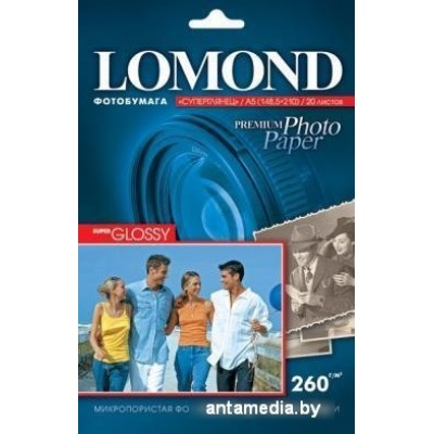 Фотобумага Lomond Суперглянцевая ярко-белая A5 260 г/кв.м. 20 листов (1103104)