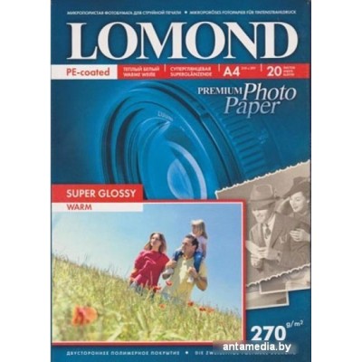 Фотобумага Lomond суперглянцевая односторонняя A4 270 г/кв.м. 20 листов (1106101)