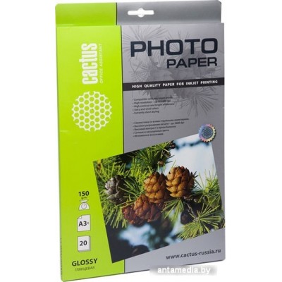 Фотобумага CACTUS Глянцевая A3 150 г/кв.м. 20 листов (CS-GA315020)