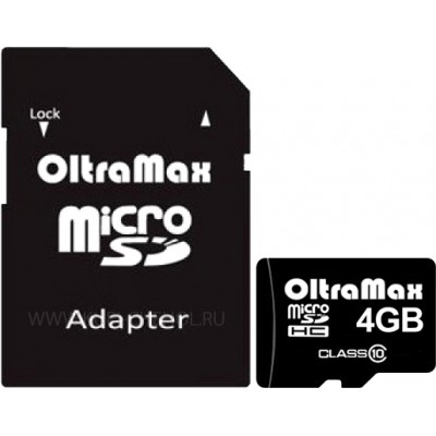 Карта памяти Oltramax microSDHC Class 10 4GB +адаптер