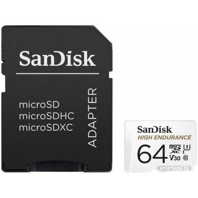 Карта памяти SanDisk High Endurance microSDXC SDSQQNR-064G-GN6IA 64GB (с адаптером)