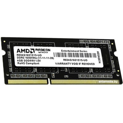 Оперативная память AMD Radeon Entertainment 4GB DDR3 SO-DIMM (R534G1601S1S-UO)