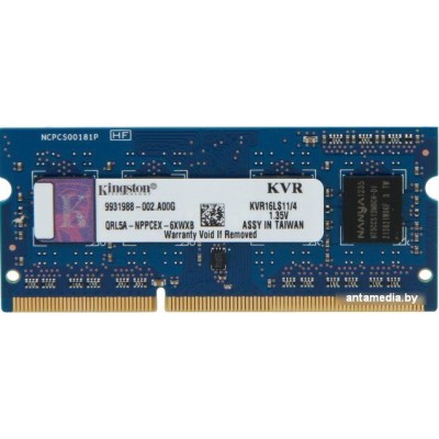 Оперативная память Kingston ValueRAM 4GB DDR3 SO-DIMM PC3-12800 (KVR16LS11/4)