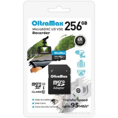Карта памяти OltraMax Recorder microSDXC 256GB OM256GCSDXC10-U3-V30 (с адаптером)