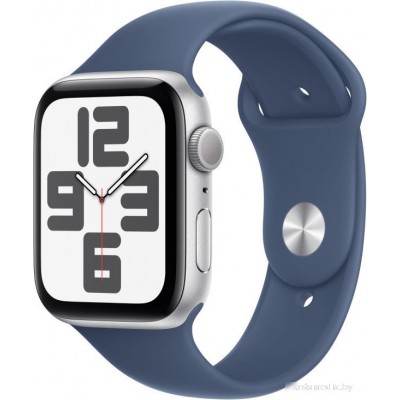 Умные часы Apple Watch SE 2 44 мм (алюминиевый корпус, серебристый/синий деним, спортивный силиконовый ремешок M/L)