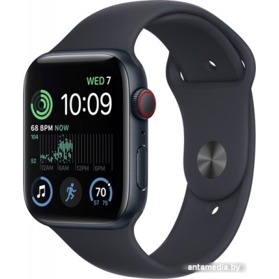 Умные часы Apple Watch SE 2 44 мм (алюминиевый корпус, полуночный/полуночный, спортивный силиконовый ремешок)