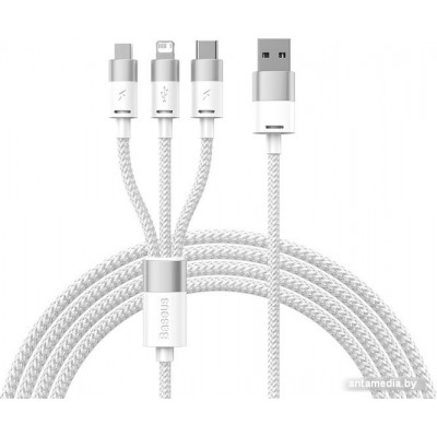 Кабель Baseus One-For-Three Fast Charging Data Cable 3.5A USB Type-A - USB Type-C/microUSB/Lightning (1.2 м, белый)