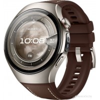 Умные часы Huawei Watch 5 46 мм (титановый, с коричневым силиконовым ремешком, международная версия)