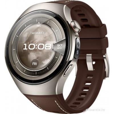 Умные часы Huawei Watch 5 46 мм (титановый, с коричневым силиконовым ремешком, международная версия)