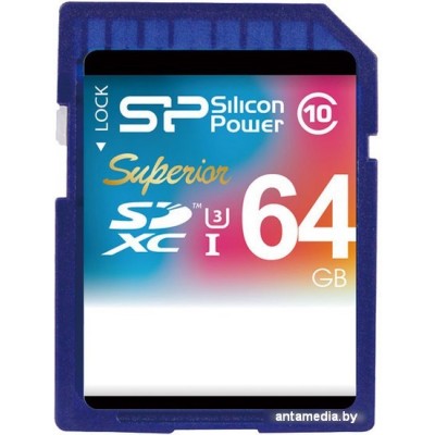 Карта памяти Silicon-Power SDXC UHS-I U3 (Class 10) 64GB (SP064GBSDXCU3V10)