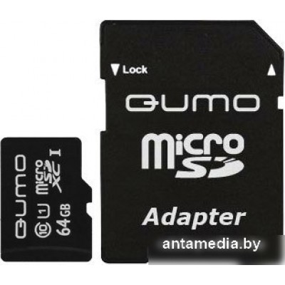 Карта памяти QUMO microSDXC UHS-1 64GB + адаптер (QM64GMICSDXC10U1)